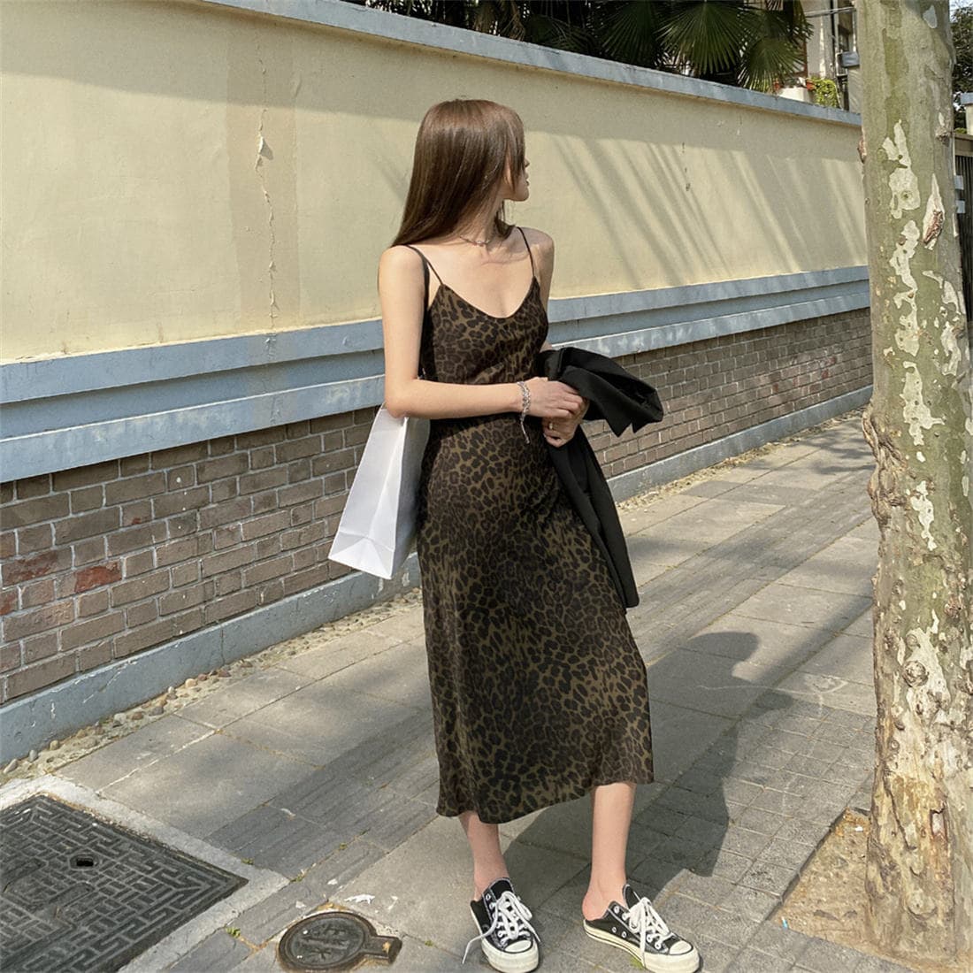 上品ヒョウ柄 キャミソールワンピース トップス 夏服 スリング
