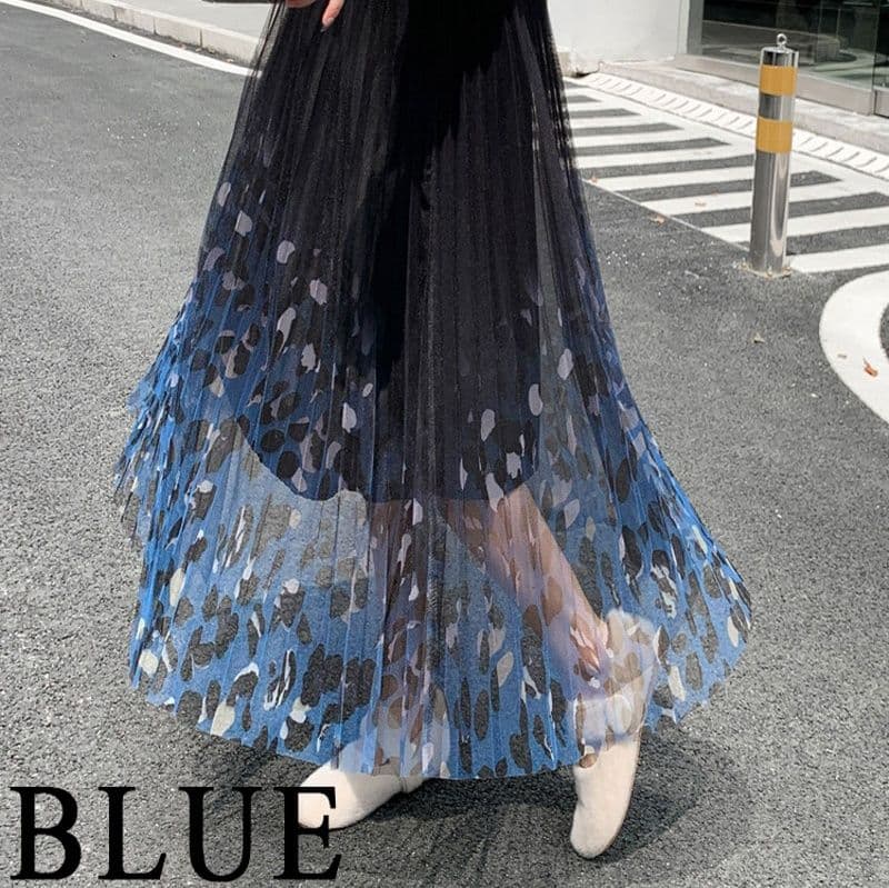 グラデーションヒョウ柄プリーツロングスカート