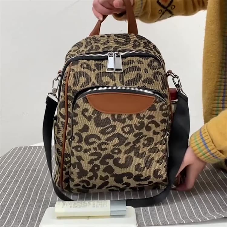 大容量 ヒョウ柄リュック 上品 多機能バッグ