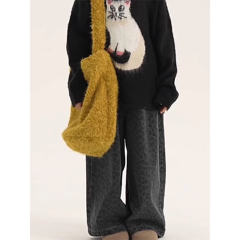 デニムヒョウ柄ワイドパンツ