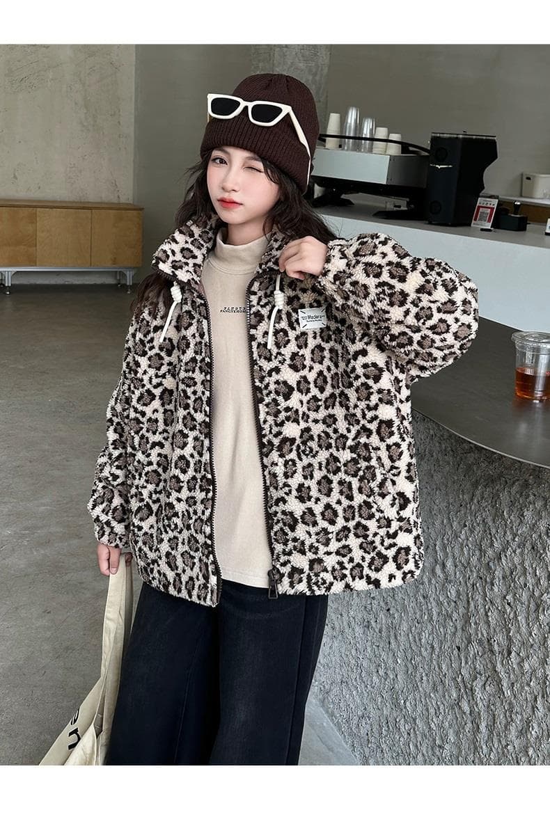 もこもこヒョウ柄中綿ジャケット