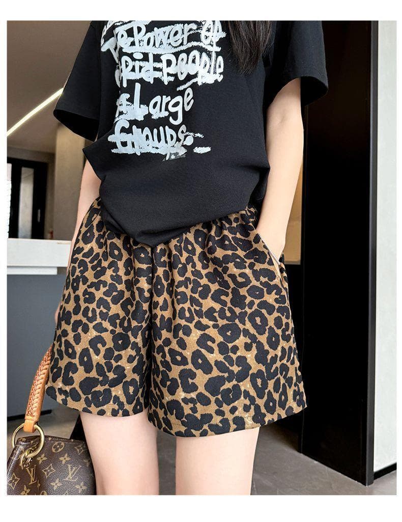 ヒョウ柄 ヒョウ柄ワイドショートパンツ
