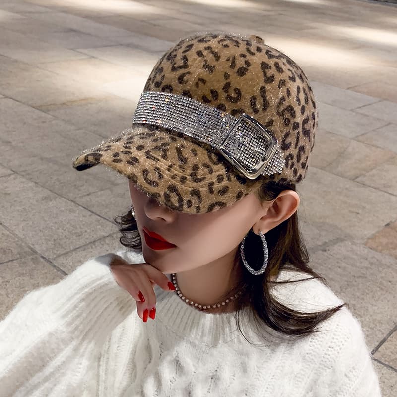 キラめきバンド付きヒョウ柄キャップ