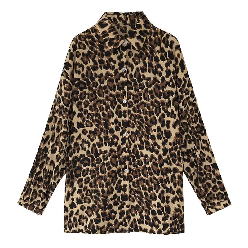 ゆったりヒョウ柄ロングシャツ