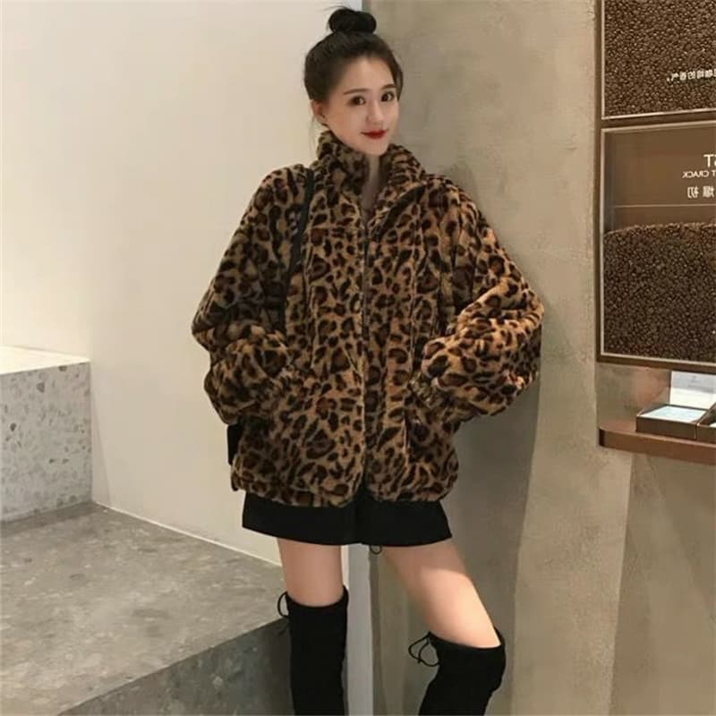 もこもこヒョウ柄総柄ジャケット