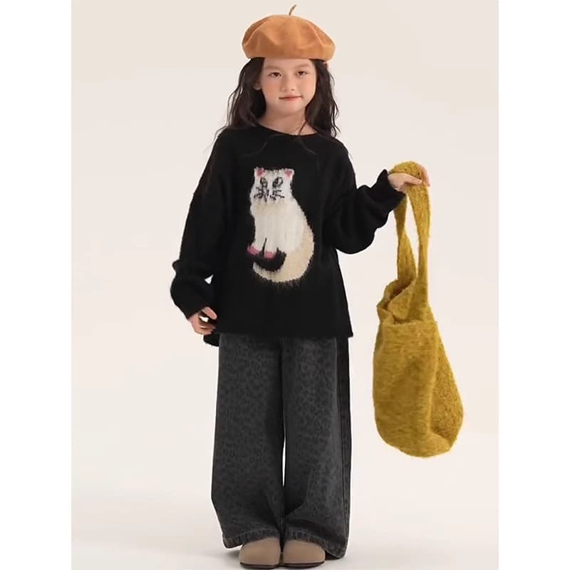 デニムヒョウ柄ワイドパンツ