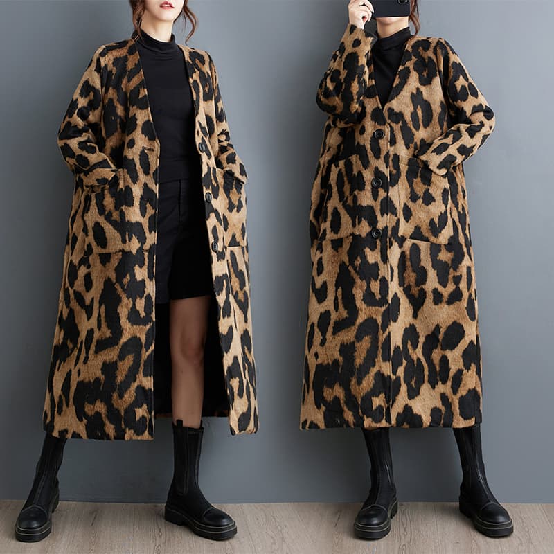 ゆったりヒョウ柄ロングコート