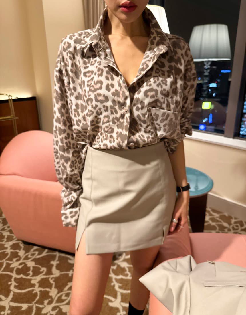 美シルエット ヒョウ柄 長袖ブラウス トップス