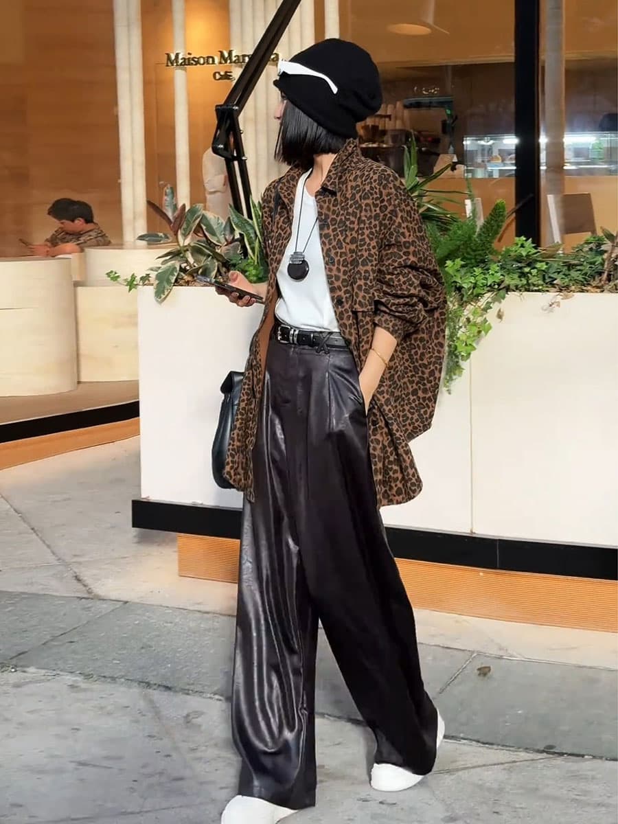 オーバーサイズヒョウ柄シャツジャケット