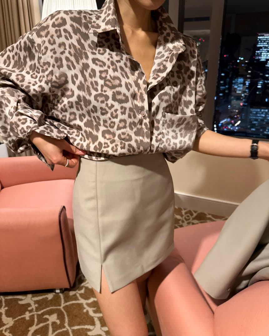 美シルエット ヒョウ柄 長袖ブラウス トップス