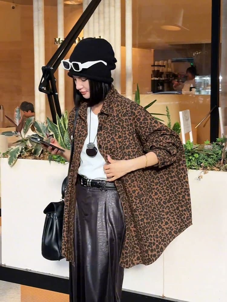 オーバーサイズヒョウ柄シャツジャケット
