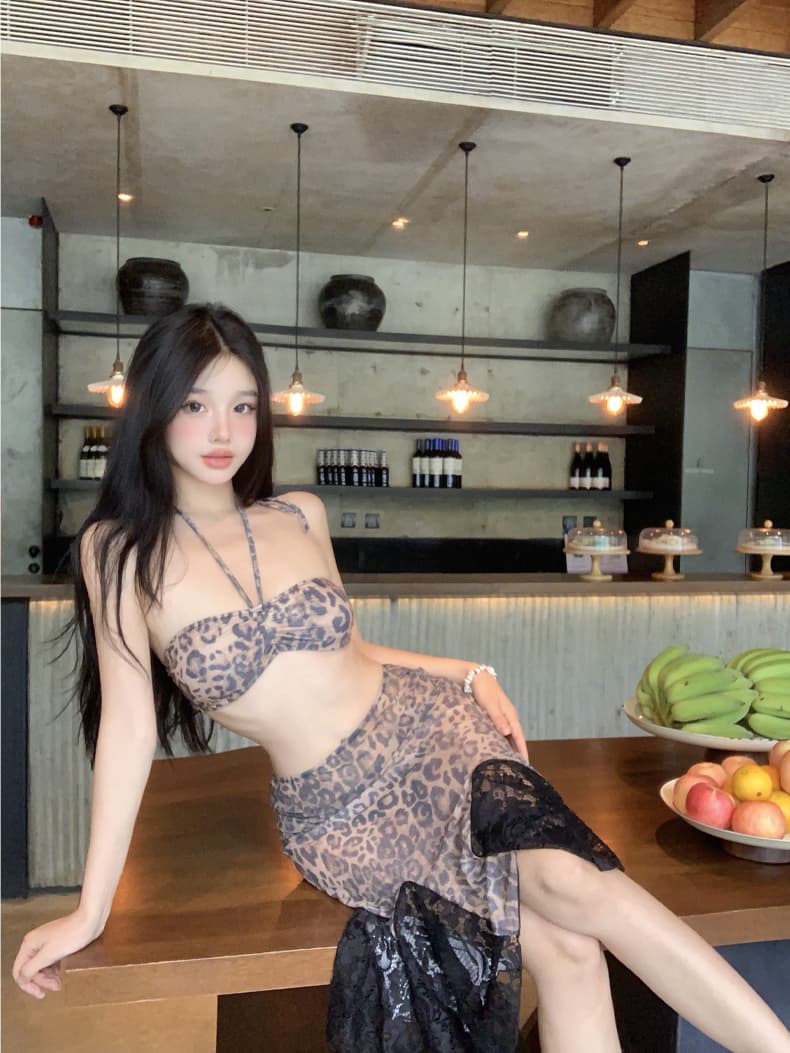 ヒョウ柄 華やか野性美 ヒョウ柄ビキニ巻きスカートセット