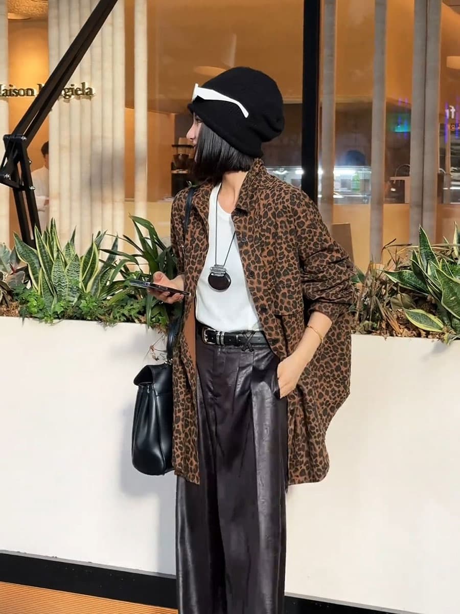 オーバーサイズヒョウ柄シャツジャケット