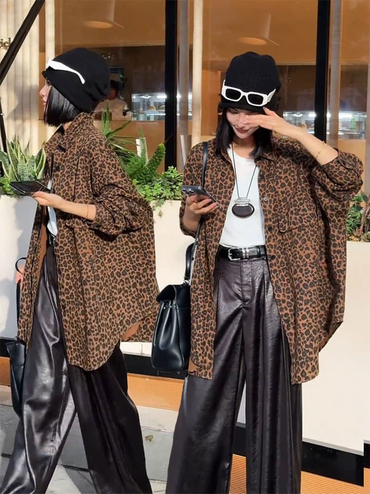 オーバーサイズヒョウ柄シャツジャケット